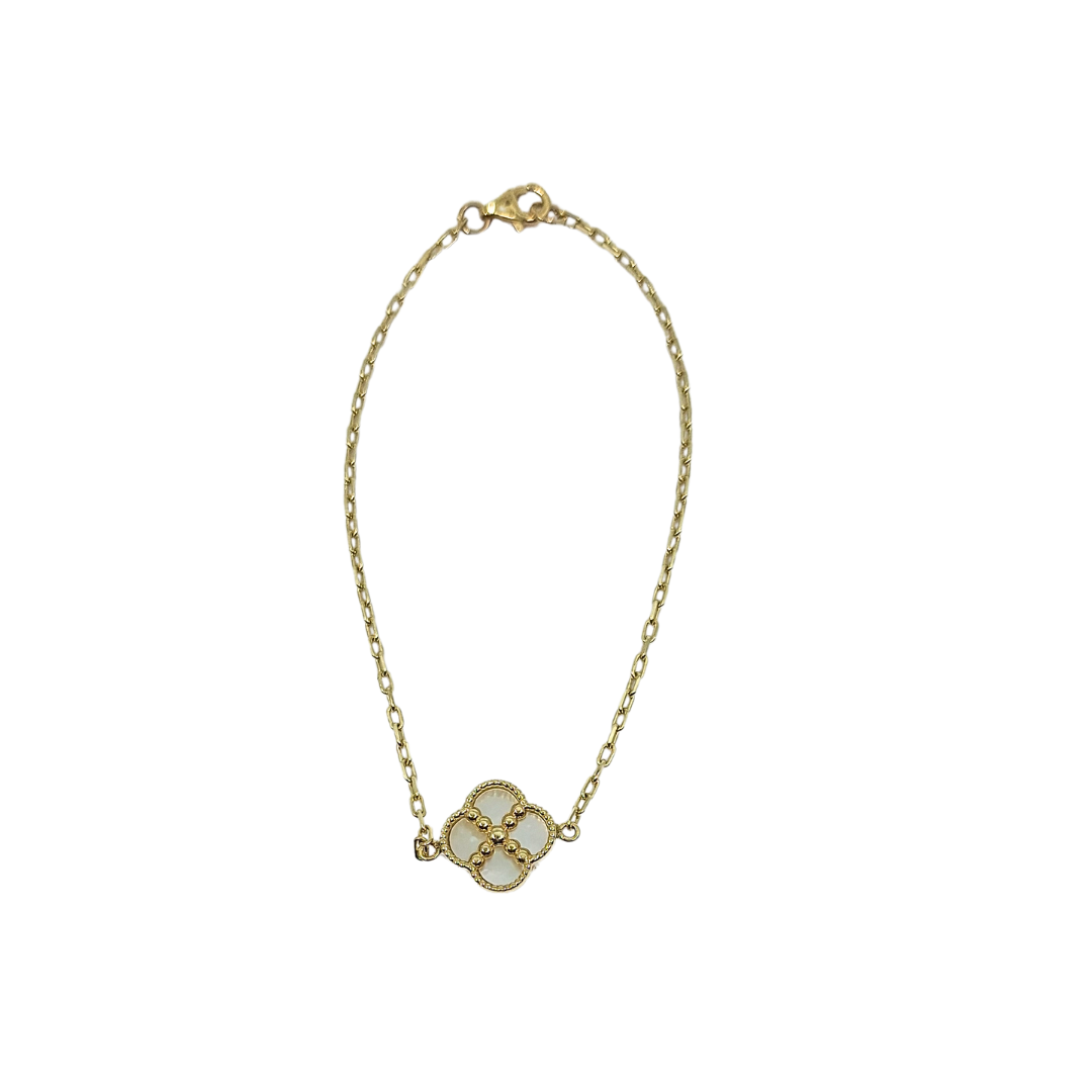 9ct Yellow Gold Mother Of Pearl Clover Bracelet