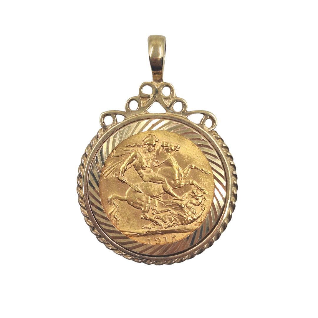 9ct Yellow Gold Full Sovereign Pendant 1915