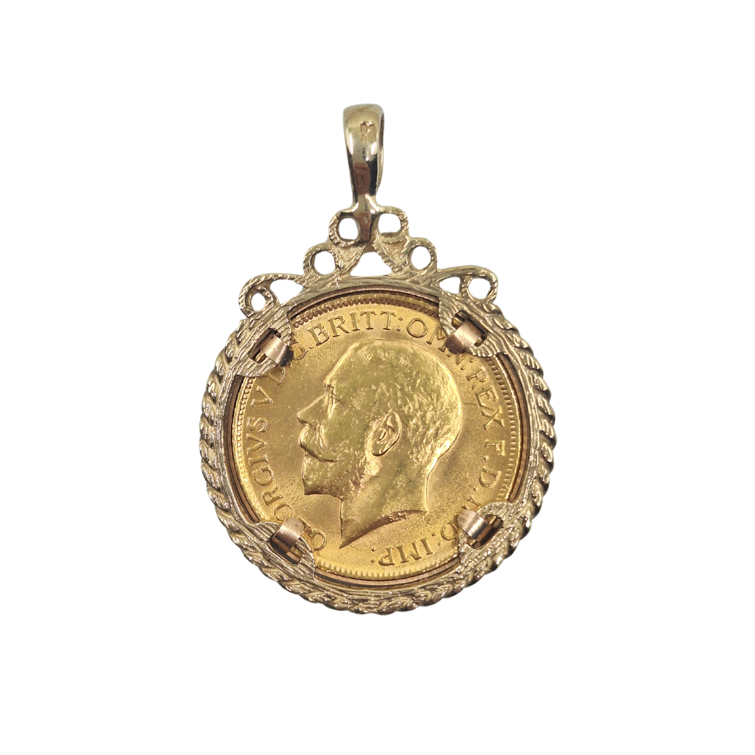 9ct Yellow Gold Full Sovereign Pendant 1915