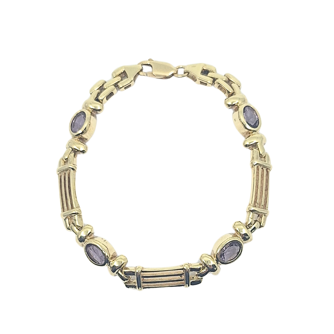 9ct Yellow Gold Amethyst Bracelet 7"