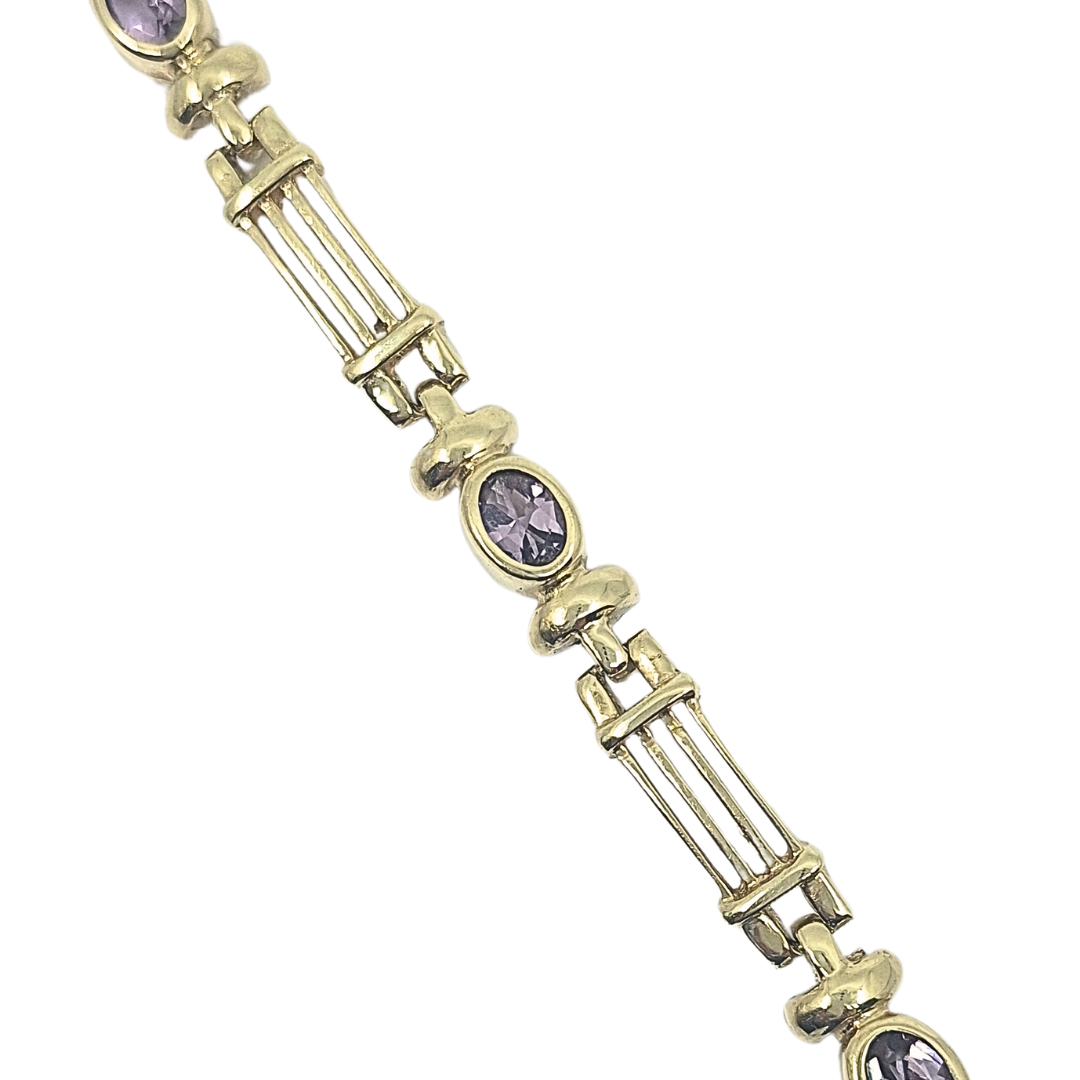 9ct Yellow Gold Amethyst Bracelet 7"
