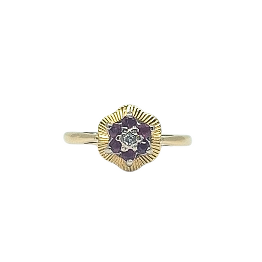 18ct Yellow Gold Ruby & Diamond Flower Ring