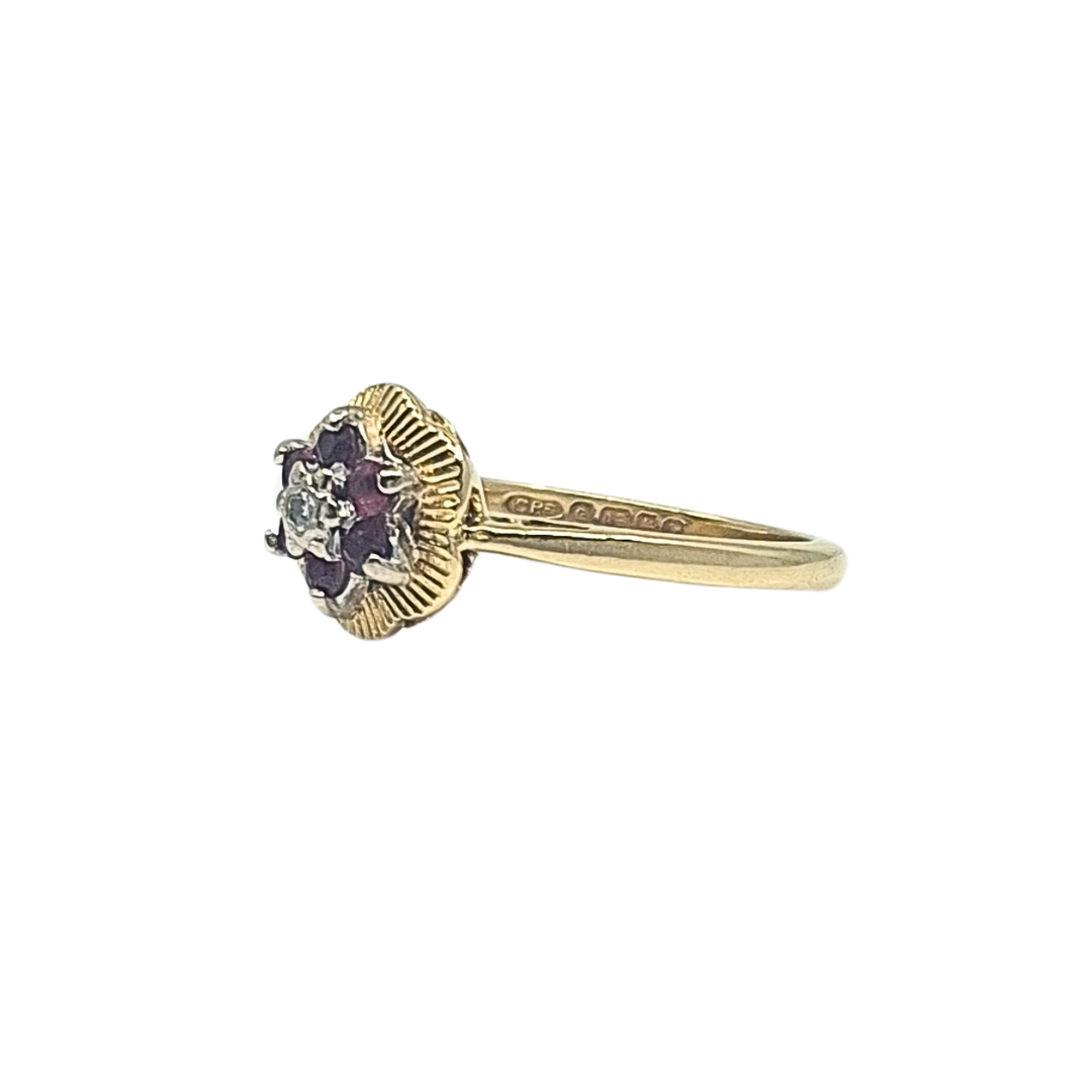 18ct Yellow Gold Ruby & Diamond Flower Ring