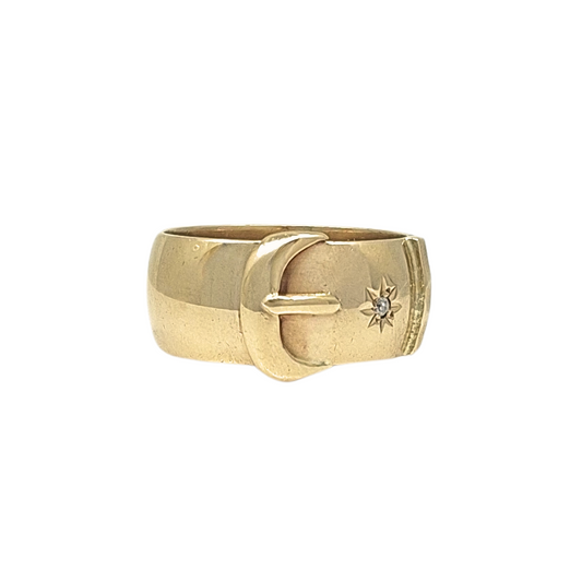 9ct Yellow Gold Diamond Set Buckle Ring
