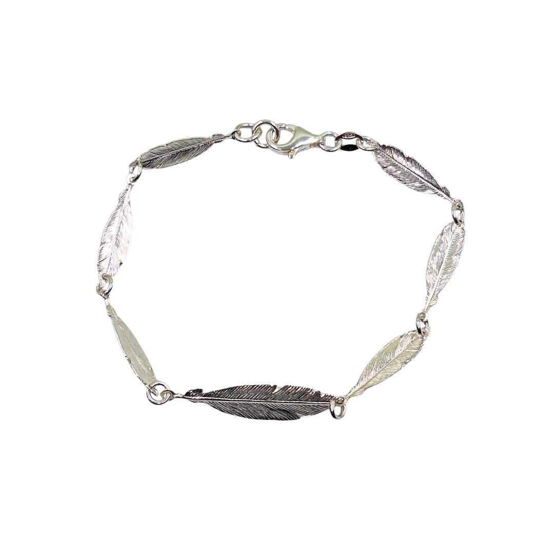 Silver Feather Bracelet 7"