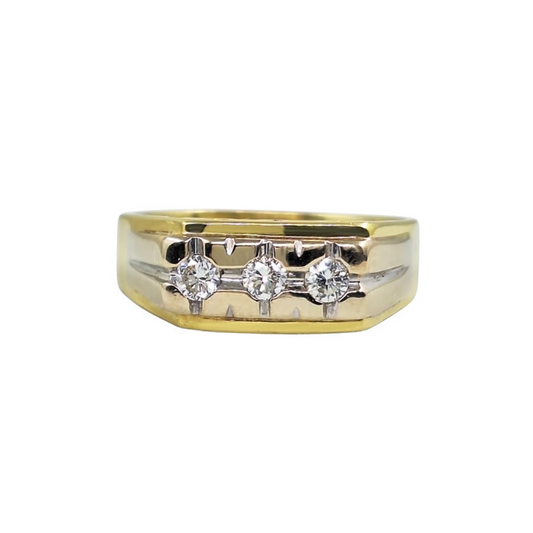 18ct Yellow Gold Gents Diamond 3 Stone Signet Ring 0.45ct