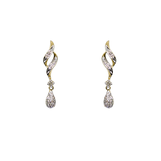 9ct Yellow Gold Diamond Drop Earrings