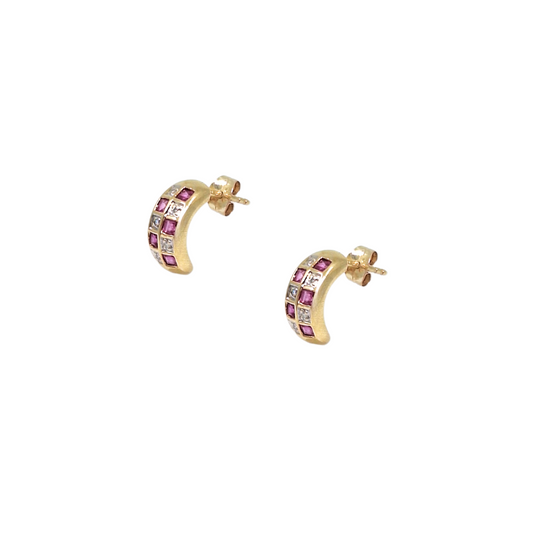 9ct Yellow Gold Ruby & Diamond Earrings