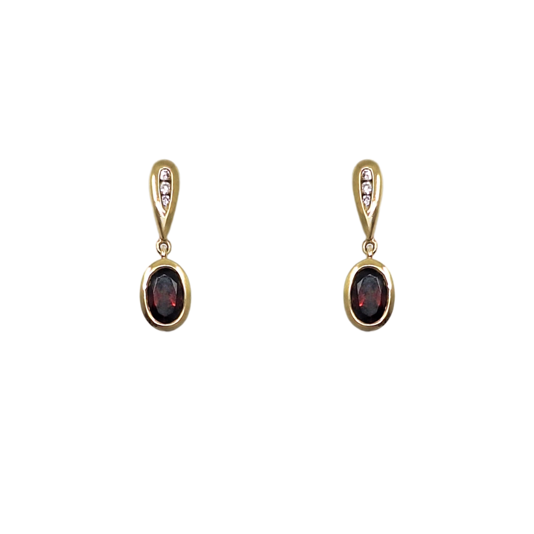 9ct Yellow Gold Garnet & Diamond Drop Earrings