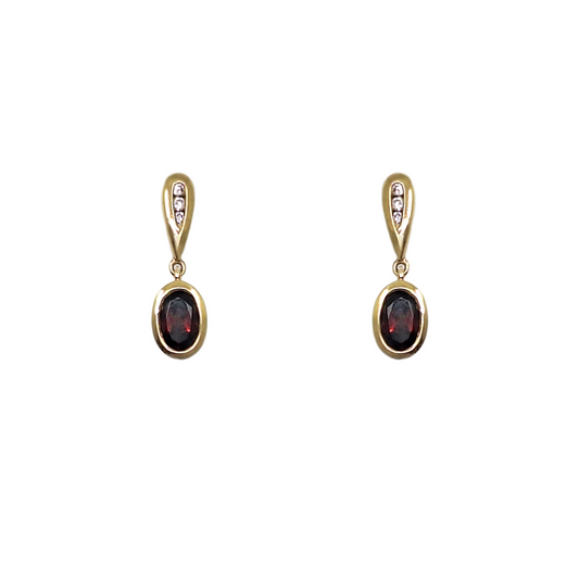 9ct Yellow Gold Garnet & Diamond Drop Earrings