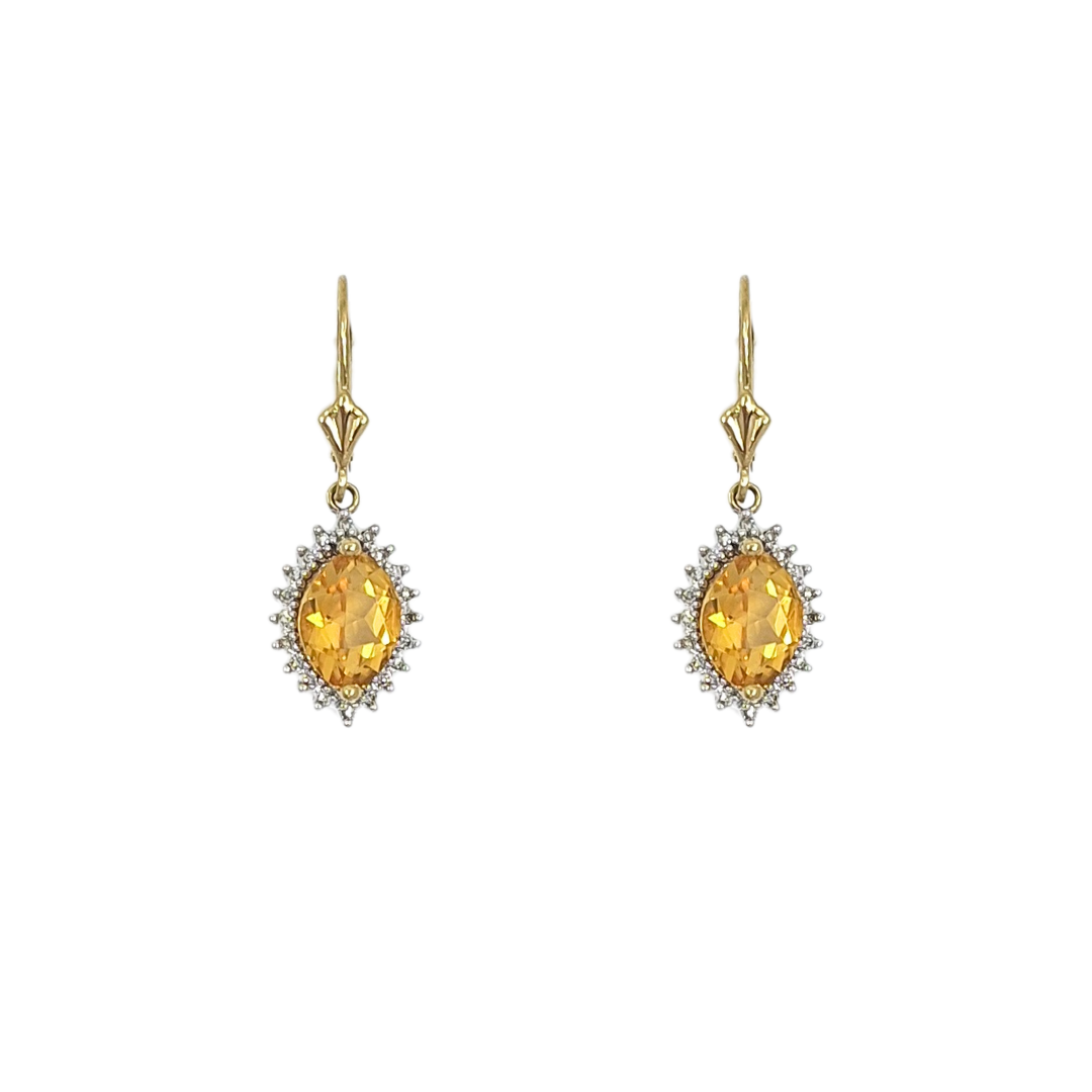 9ct Yellow Gold Citrine & Diamond Drop earrings