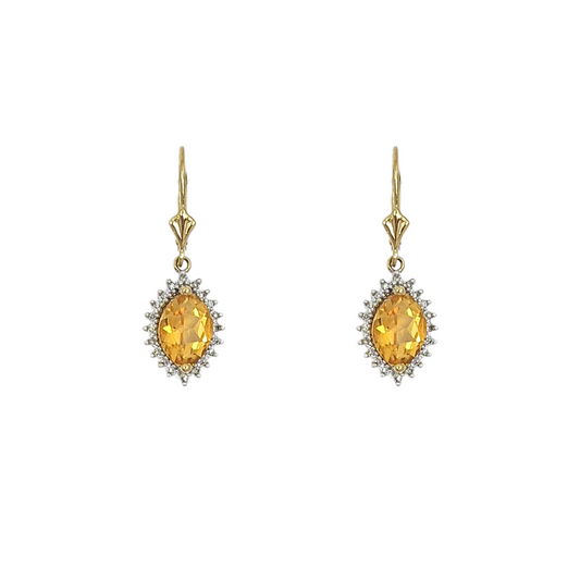9ct Yellow Gold Citrine & Diamond Drop earrings