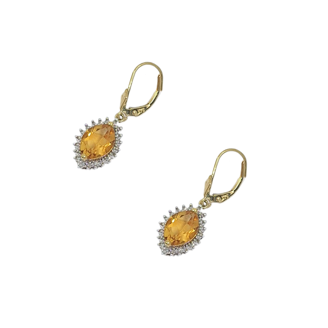 9ct Yellow Gold Citrine & Diamond Drop earrings
