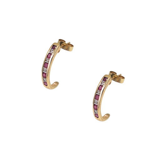 9ct Yellow Gold Ruby & Diamond Drop Earrings