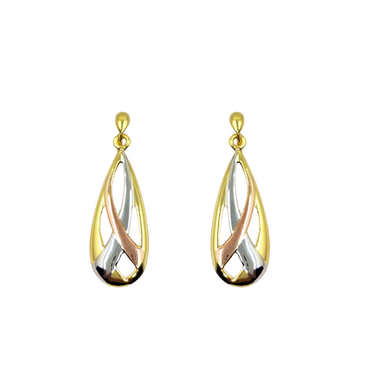 9ct Gold 3 Colour Drop Earrings