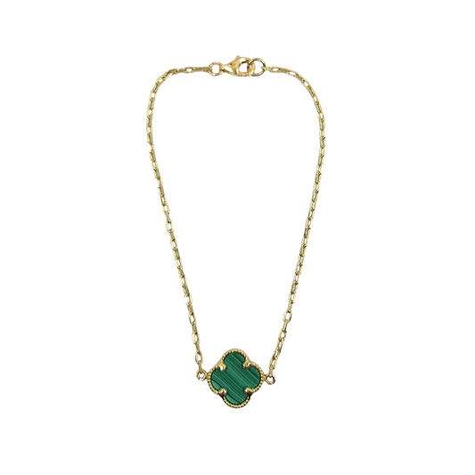 9ct Yellow Gold Malachite Clover Bracelet