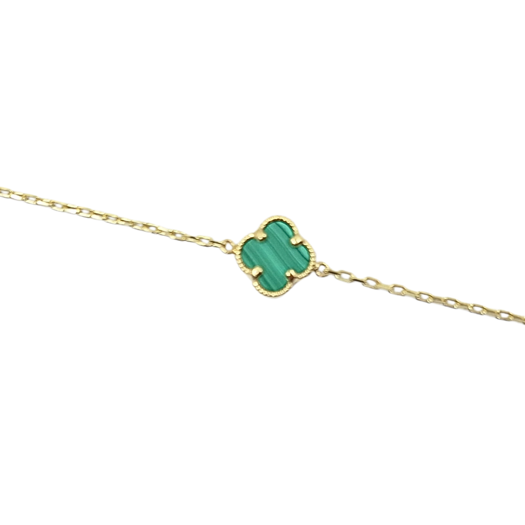 9ct Yellow Gold Malachite Clover Bracelet