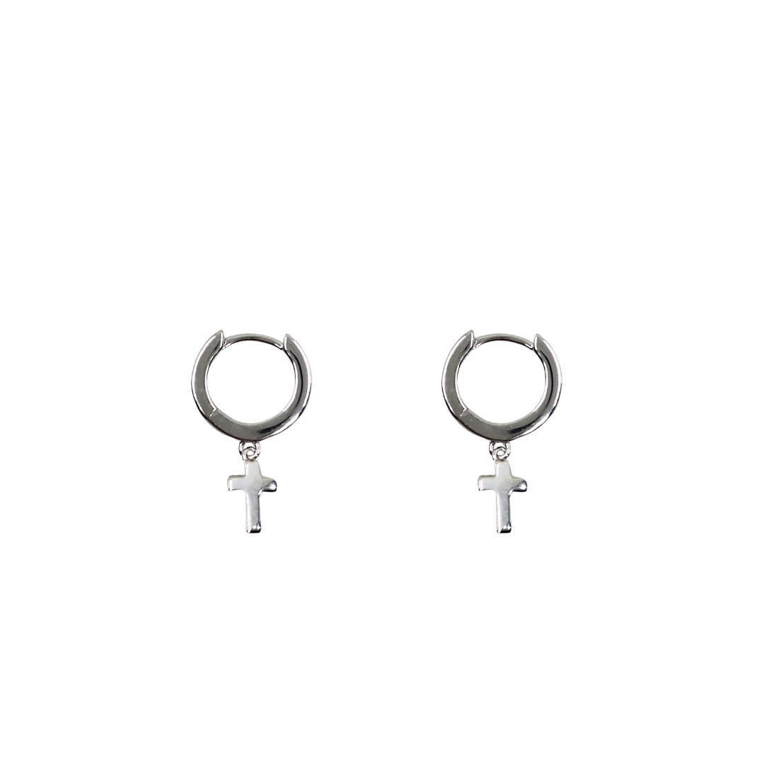 Silver Cross Huggie Earrings