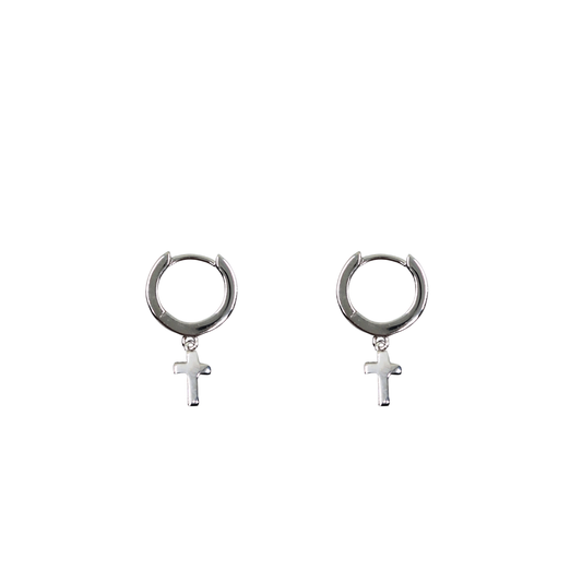Silver Cross Huggie Earrings
