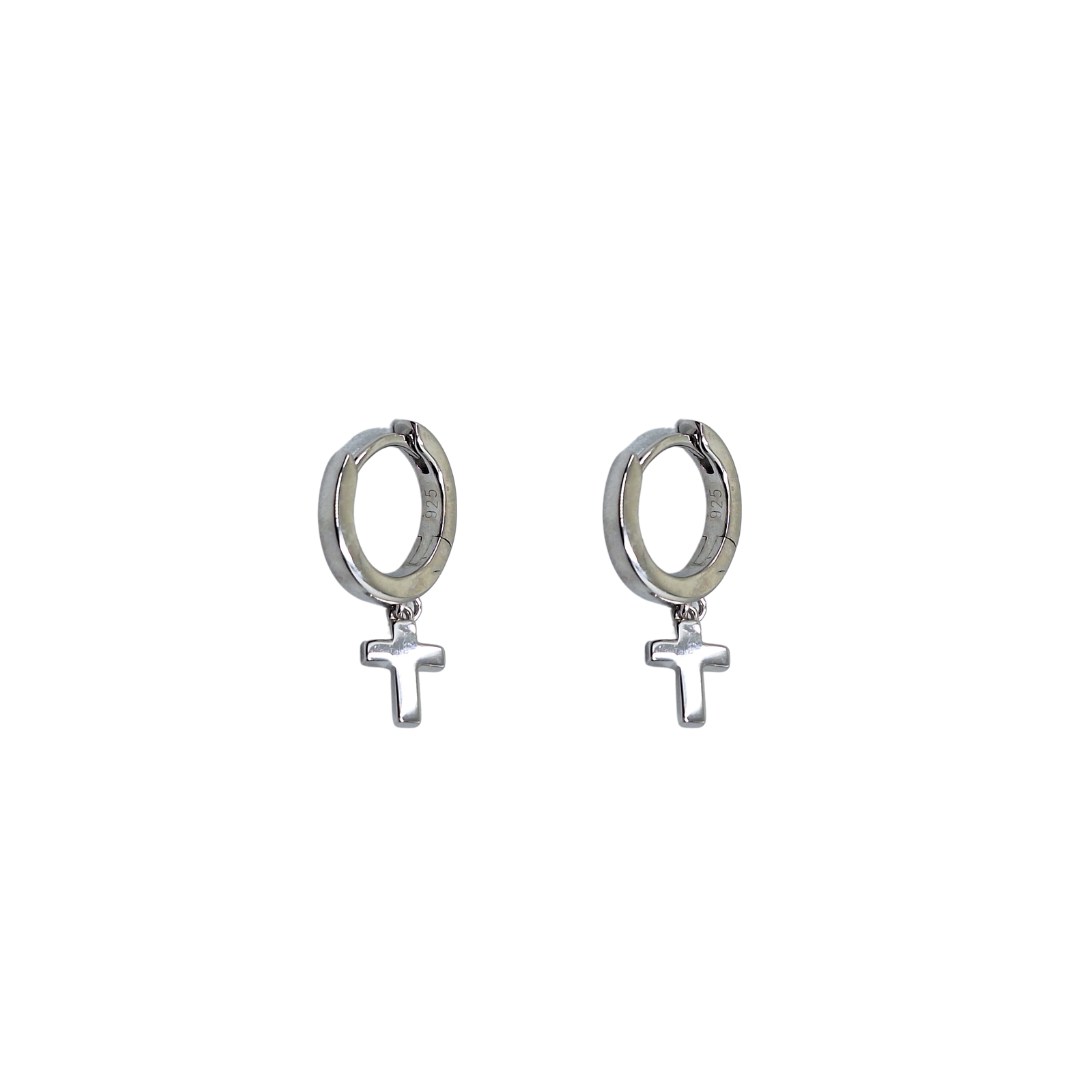 Silver Cross Huggie Earrings