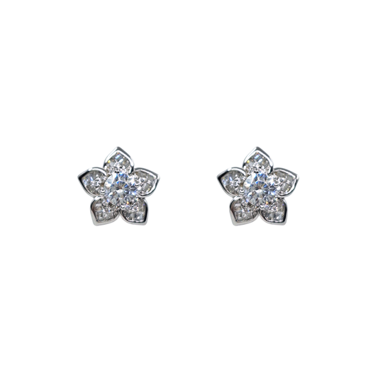 Silver Cubic Zirconia Flower Stud Earrings