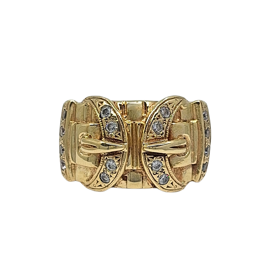 9ct Yellow Gold CZ Buckle Ring