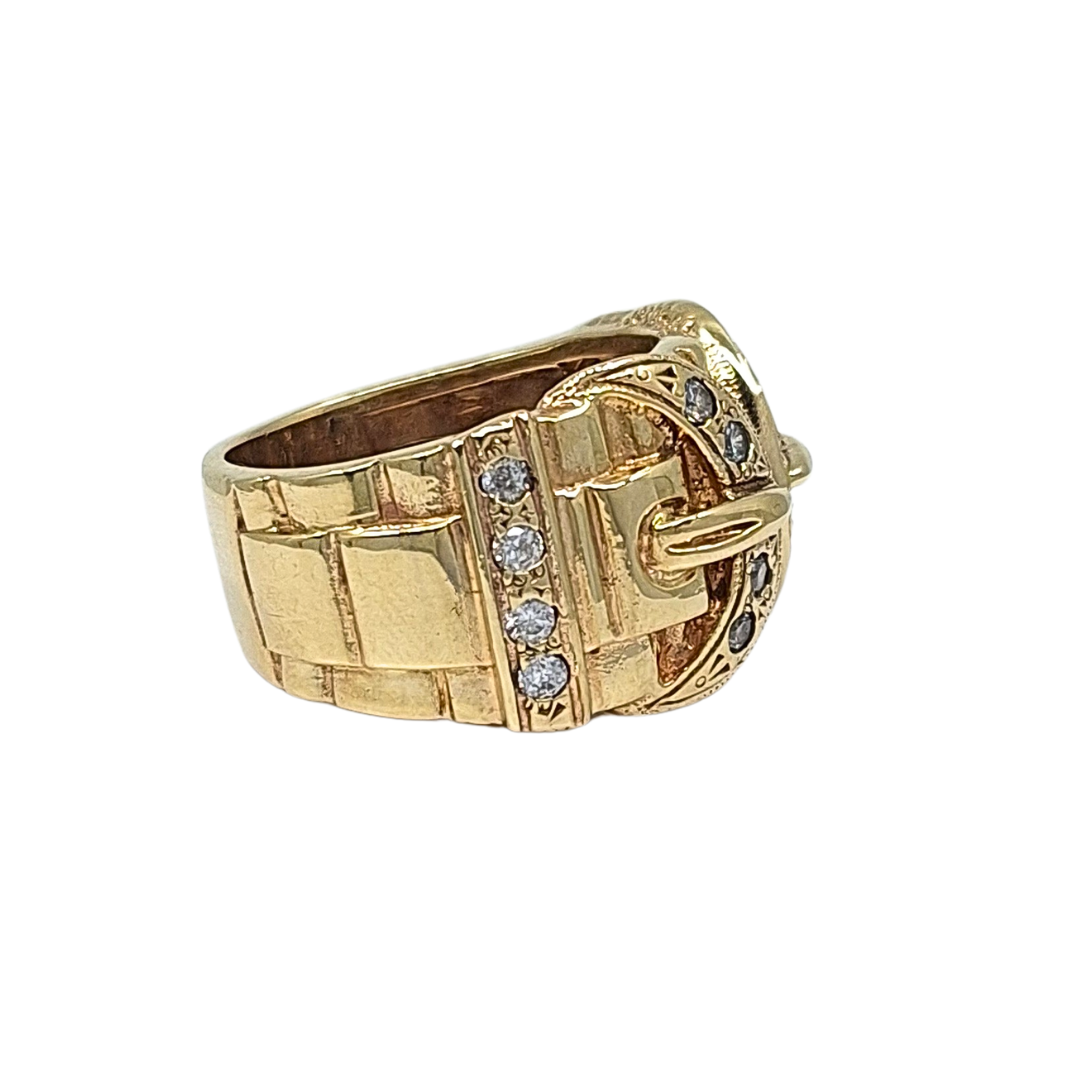 9ct Yellow Gold CZ Buckle Ring