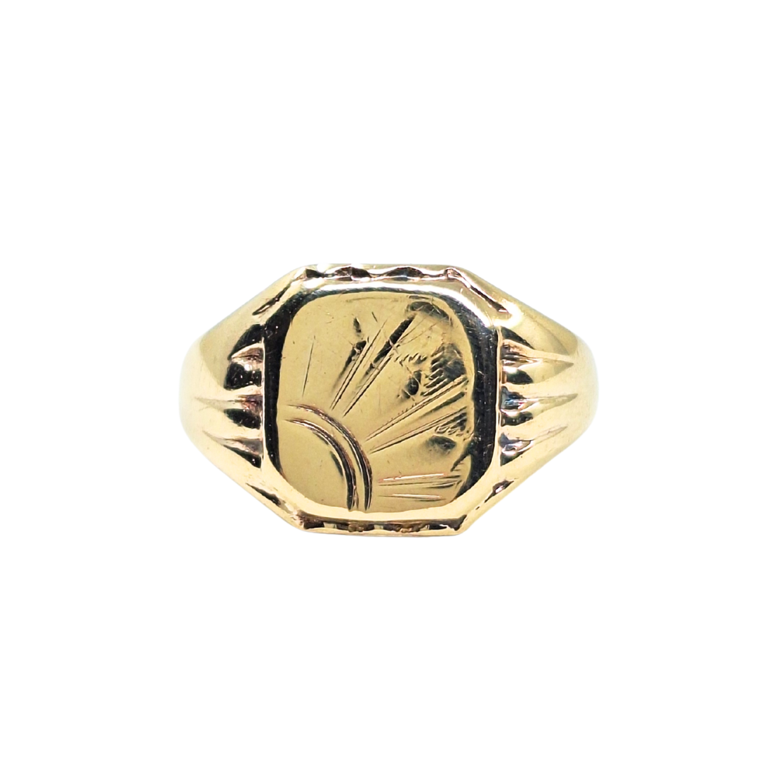 9ct Yellow Gold Sunrise Engraved Signet Ring