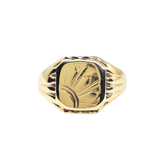 9ct Yellow Gold Sunrise Engraved Signet Ring