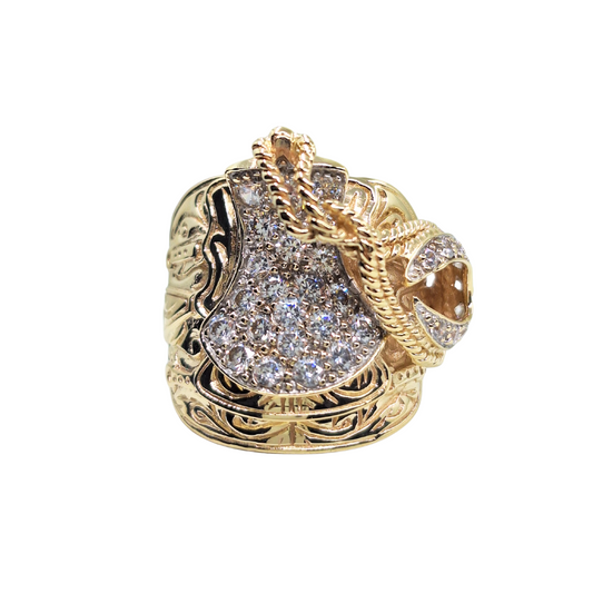 9ct Yellow Gold Cubic Zirconia Saddle Ring