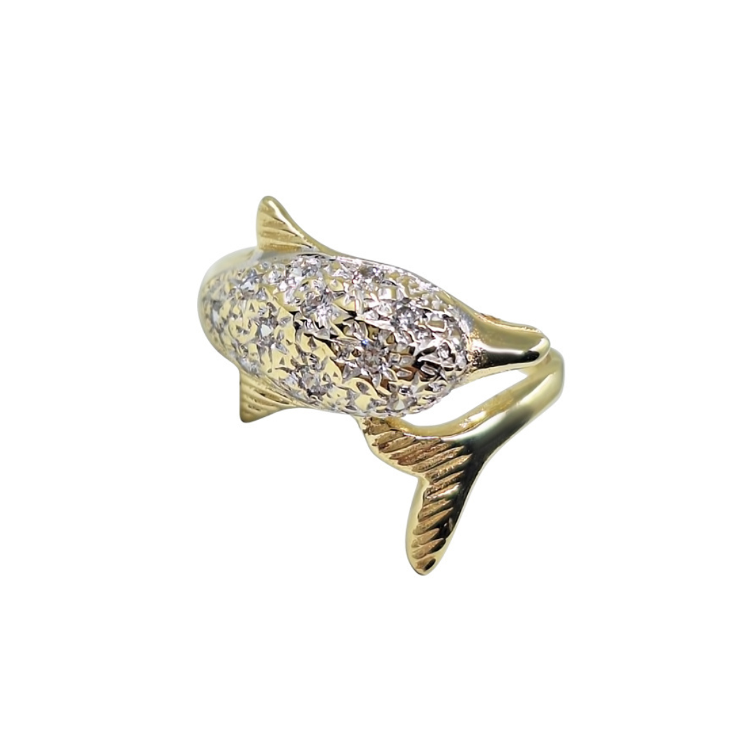 9ct Yellow Gold Cubic Zirconia Dolphin Ring