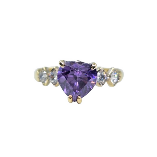 9ct Yellow Gold Purple Heart Cubic Zirconia Ring