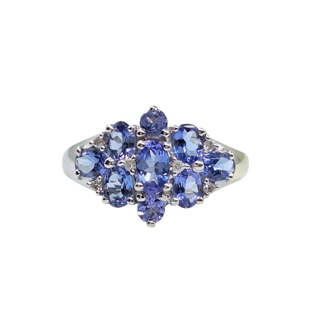 9ct White Gold Tanzanite & Diamond Cluster Ring