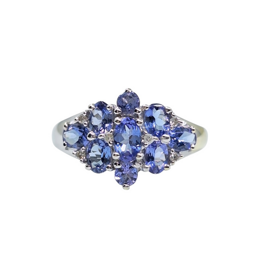 9ct White Gold Tanzanite & Diamond Cluster Ring