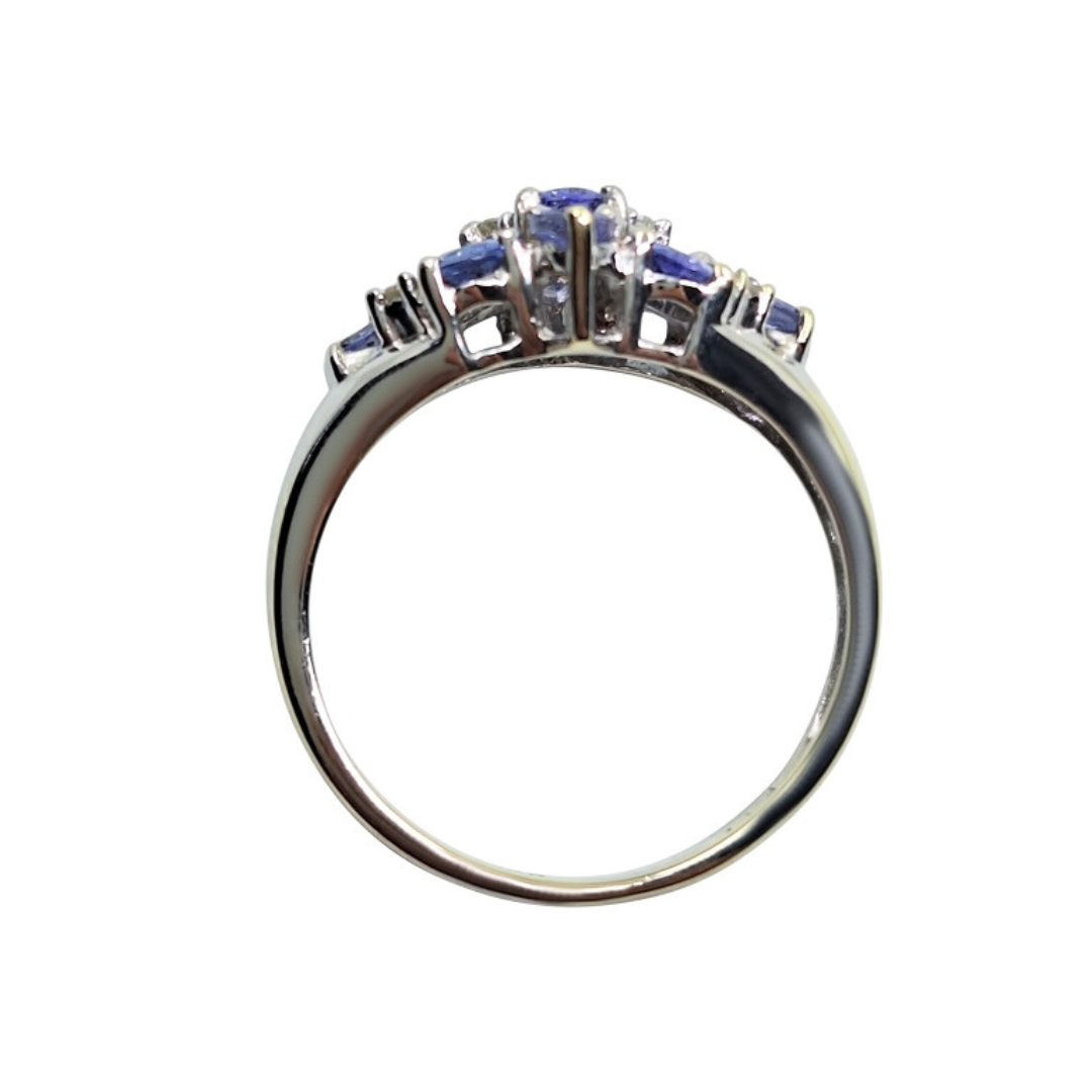 9ct White Gold Tanzanite & Diamond Cluster Ring