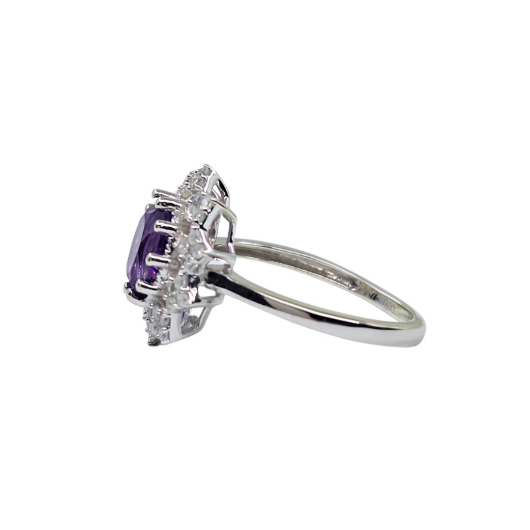 9ct White Gold Amethyst & Diamond Cluster Ring