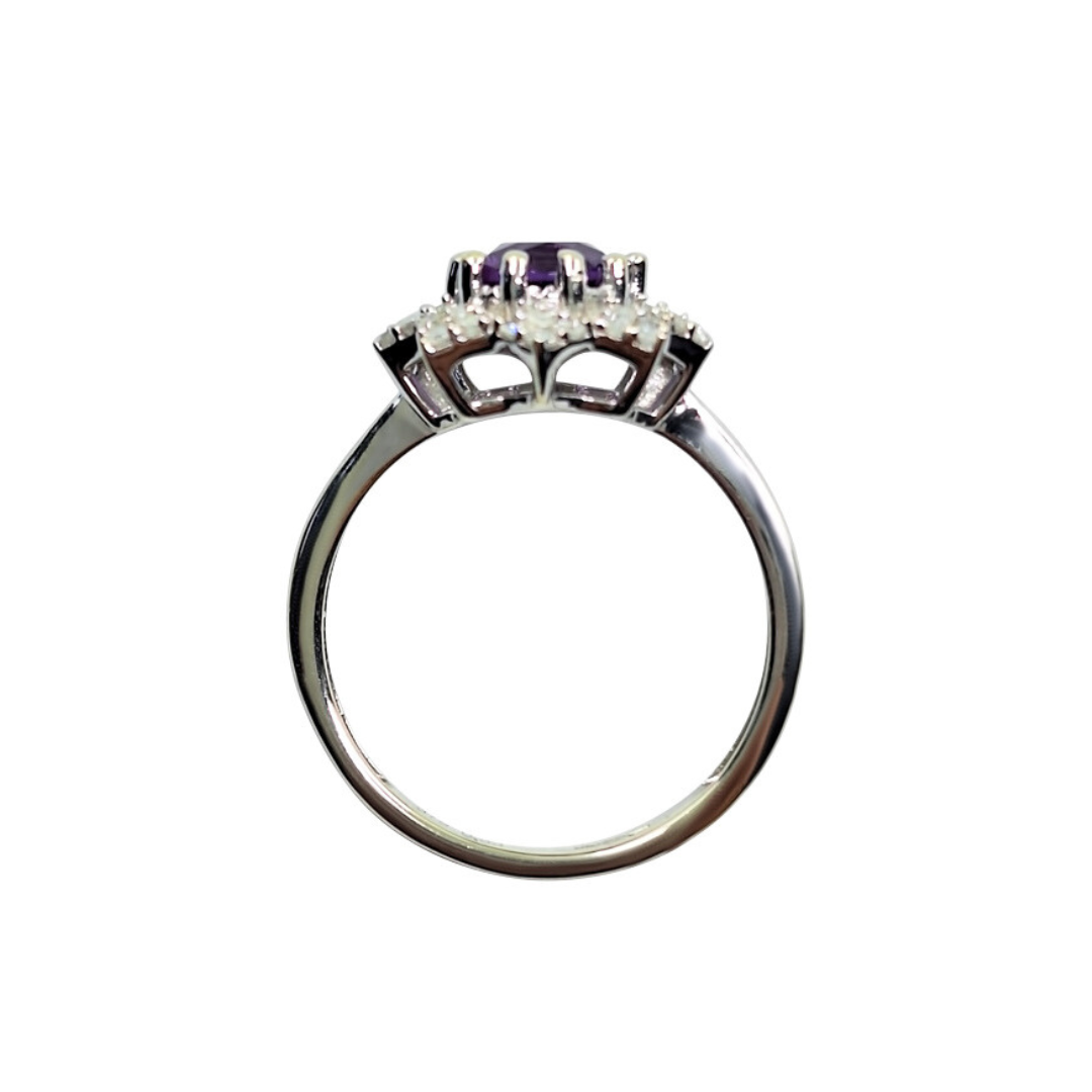 9ct White Gold Amethyst & Diamond Cluster Ring