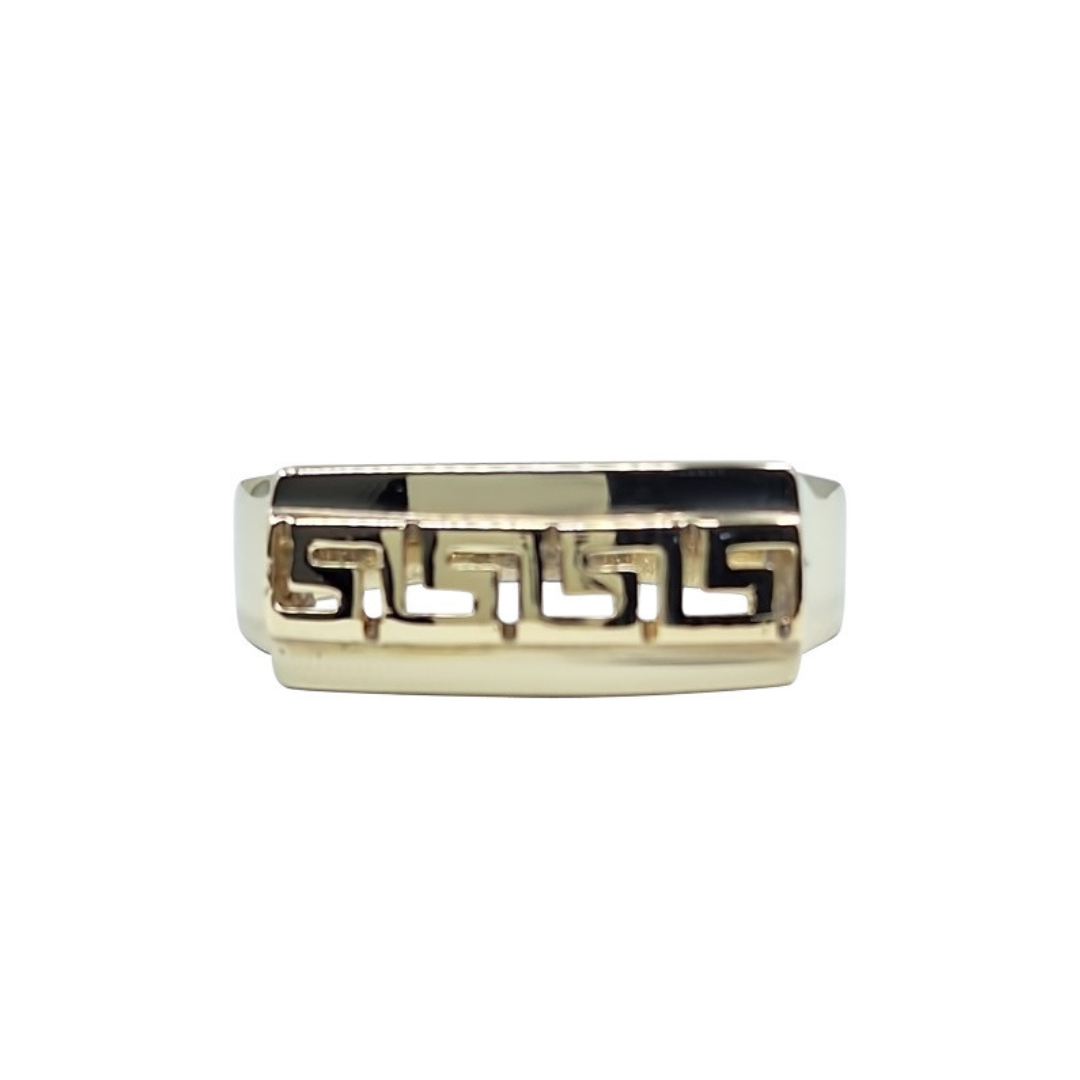 14ct White Gold Gents Greek Key Ring