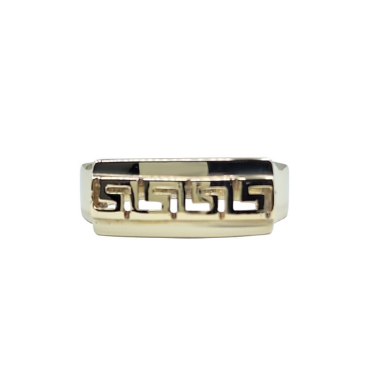 14ct White Gold Gents Greek Key Ring