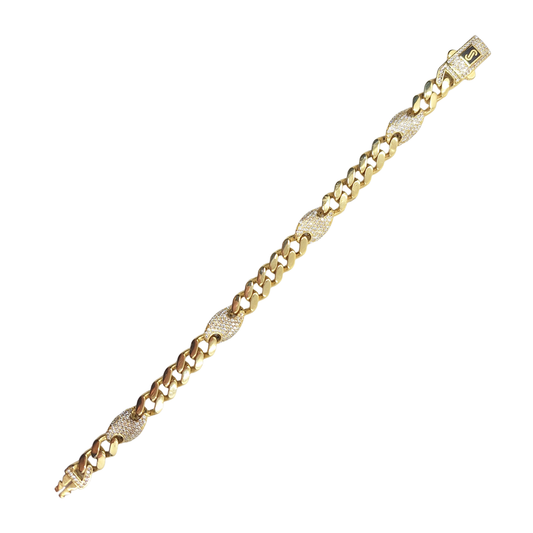 14ct Yellow Gold Cubic Zirconia Hollow Monaco Cuban Bracelet 8"