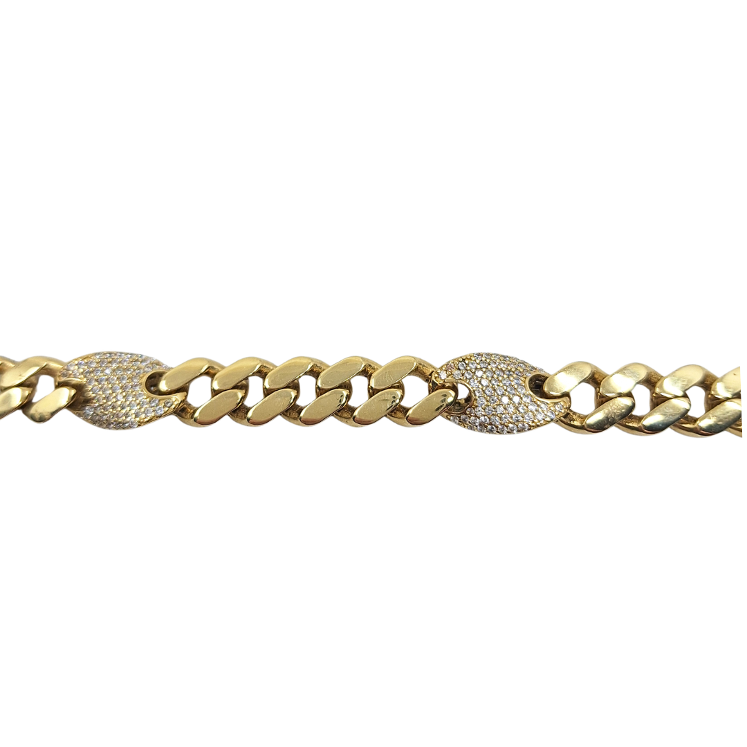 14ct Yellow Gold Cubic Zirconia Hollow Monaco Cuban Bracelet 8"