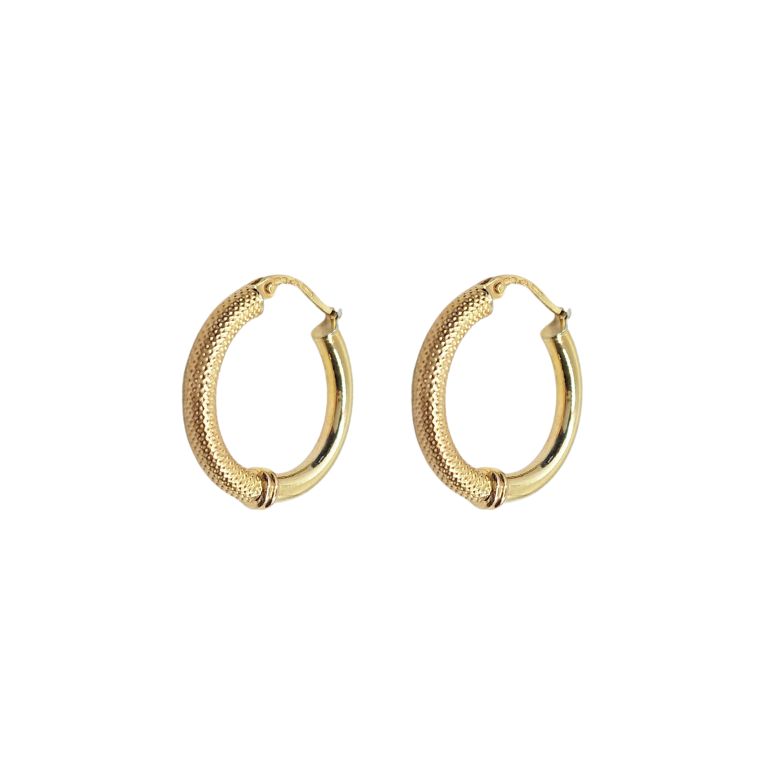 9ct Yellow Gold Patterned Hoop Earrings