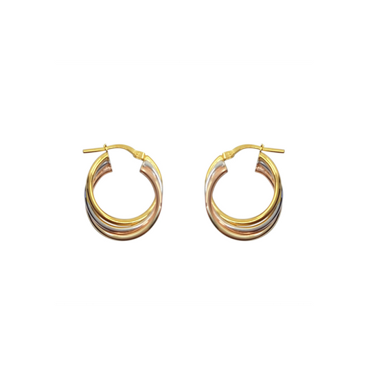 9ct 3 Colour Gold Twist Creole Earrings