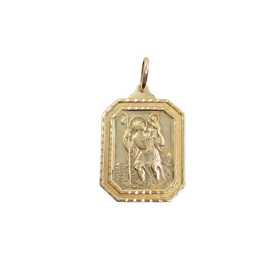 9ct Yellow Gold Rectangular St Christopher Pendant
