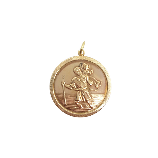 9ct Yellow Gold Round St Christopher Pendant