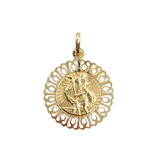 9ct Yellow Gold Filigree St Christopher Pendant