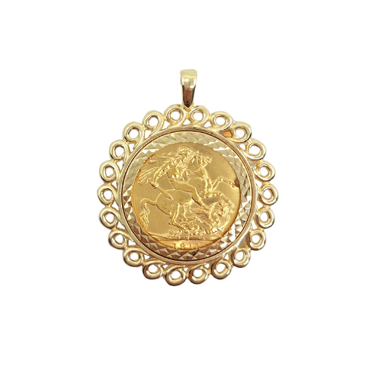 9ct/22ct Yellow Gold Full Sovereign Pendant 1911