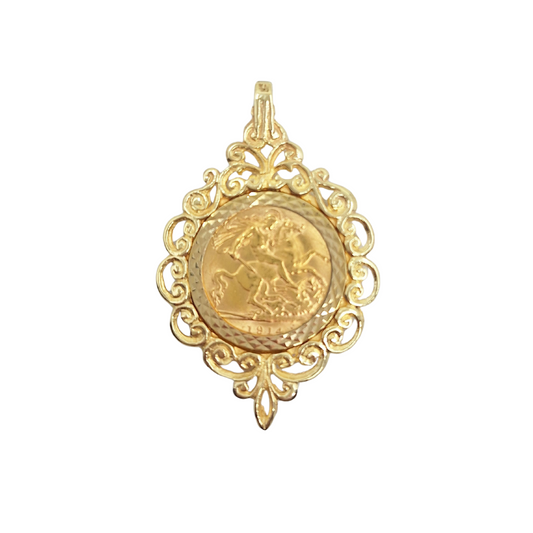 9ct/22ct Yellow Gold Half Sovereign Pendant 1914
