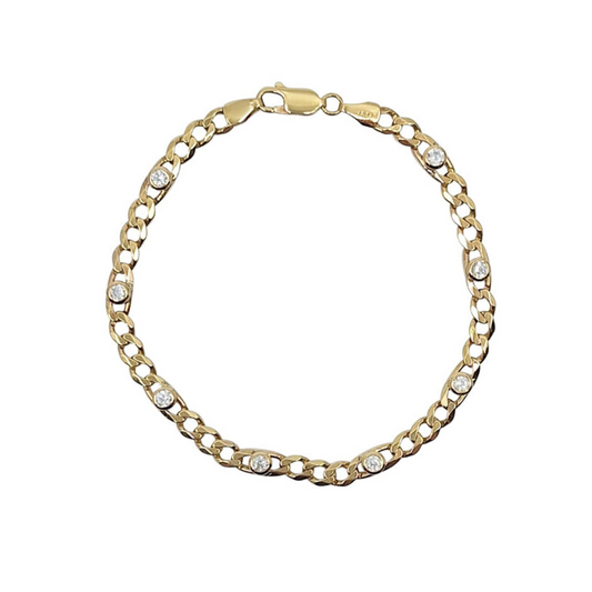 9ct Yellow Gold Cubic Zirconia Station Curb Bracelet 7.75"