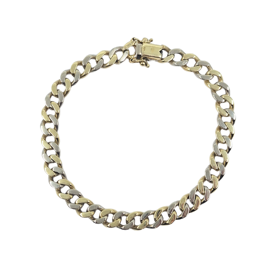 9ct Yellow & White Gold Curb Bracelet 8.5"